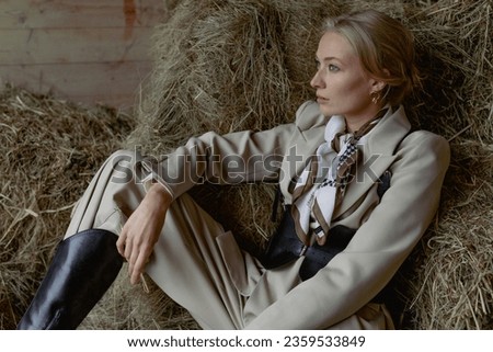 Beatiful lady, horse riding, style  "old money", horseback, attractive, blonde, stylish look, western