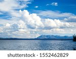beatiful lake with bule cloudy sky 