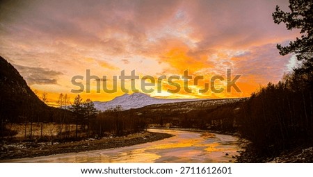 beatiful sunset behind the Ølfjell mountain