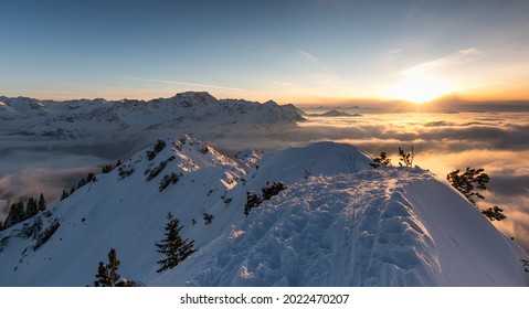 Beatiful Winter Sunset On The Iseler In The Allgäu Alps 