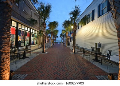 Beaufort, South Carolina - October 18, 2019: Dowtown historic district of Beaufort, South Carolina at dusk.