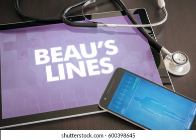 Beau's lines (cutaneous disease) diagnosis medical concept on tablet screen with stethoscope. - Shutterstock ID 600398645