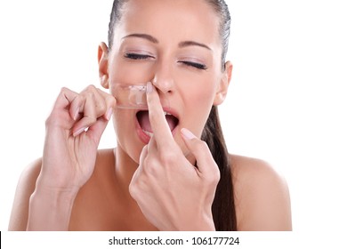 Beautician Depilating, Young Woman Getting Waxing Mustache