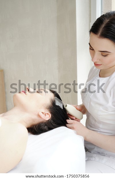 Beautician Performs Professional Procedure Treatment Hair Stock Photo