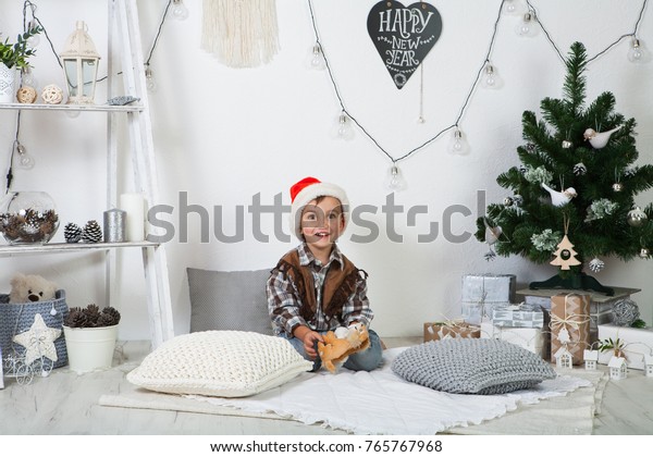 Beautiful 3 Year Old Boy Santa Stock Photo Edit Now 765767968