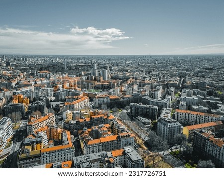 Beautiful 4K panoramic aerial view Milan, Italy, Lombardy. italy architecture. City aerial shot.