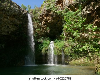 Beautiful 77-foot Waterfalls At The Natural Falls State Park, West Siloam Springs, Oklahoma