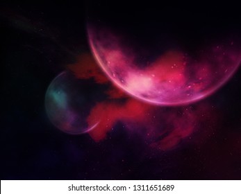 Beautiful Abstract Galaxy Background - Planets Align In Deep Space 