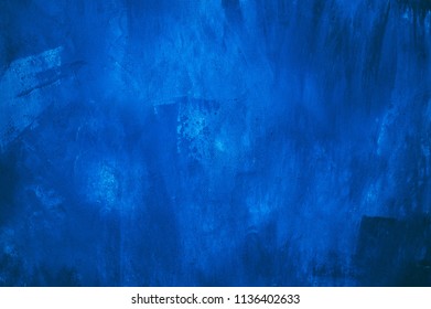 Beautiful Abstract Grunge Decorative Navy Blue Dark Stucco Wall Background. Art Rough Stylized Texture Banner With Space For Text.