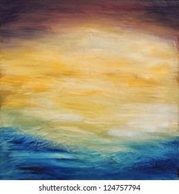 Beautiful Abstract Textured Background Of  Evening Sunset Sky Over The Ocean. Original Oil Painting On Canvas.