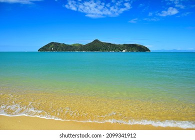 The Beautiful Adele Island. View From A Sandy Beach. New Zealand, South Island, Abel Tasman National Park.