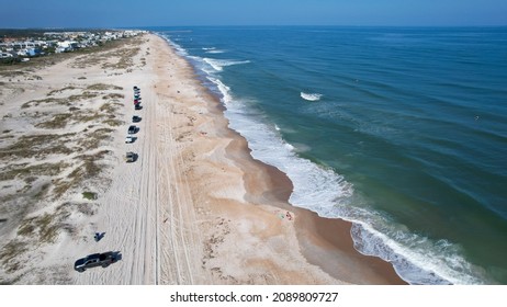 Beautiful Aerial Drone View Over The Beach Shore Of St Augustine Florida East Coast Of Florida Hovering The Atlantic Ocean In December 