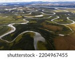 Beautiful aerial landscape of Kobuk Valley National Park in the arctic of Alaska. 