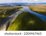 Beautiful aerial landscape of Kobuk Valley National Park in the arctic of Alaska. 