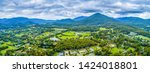 Beautiful aerial panorama of Healesville township and surrounding countryside with forest and mountains in Victoria, Australia