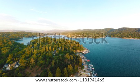 Beautiful aerial panoramic view of Lake Arrowhead, California