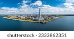 Beautiful aerial panoramic view of the Malmo city in Sweden. Turning Torso skyscraper in Malmo, Sweden.