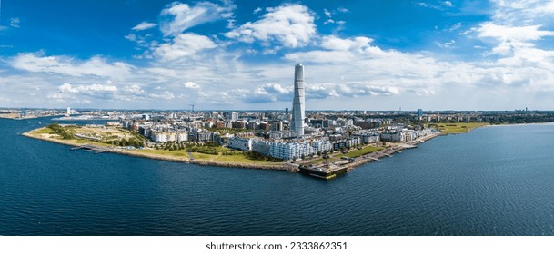 Beautiful aerial panoramic view of the Malmo city in Sweden. Turning Torso skyscraper in Malmo, Sweden. - Shutterstock ID 2333862351