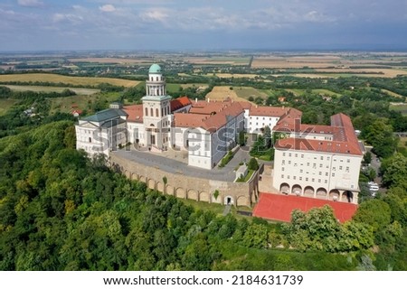Beautiful aerial photo of the Benedictine Abbey in Pannonhalama, Hungary. The library, the basilica and the church are historical monuments and tourist attractions.