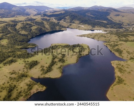 Beautiful aerial photo of the river and a mountains . Non urban scene. Summertime