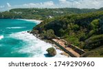 A beautiful aerial picture of the other side  of the Guajataca tunnel, Isabela, Puerto Rico