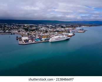 Beautiful Aerial View Of Akureyri, A City At The Base Of Eyjafjörður Fjord In Northern Iceland