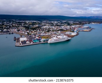 Beautiful Aerial View Of Akureyri, A City At The Base Of Eyjafjörður Fjord In Northern Iceland