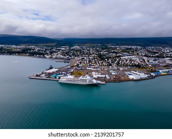 Beautiful Aerial View Of Akureyri, A City At The Base Of Eyjafjörður Fjord In Northern Iceland