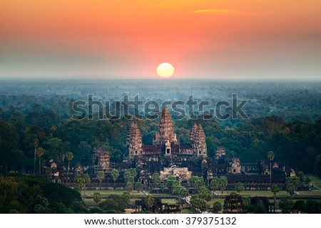 Beautiful aerial view of Angkor Wat at sunrise, Siem Reap, Cambodia