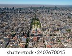 Beautiful aerial view of the Argentina flag waving, the Palace of the Argentine National Congress, in the city of Buenos Aires, Argentina