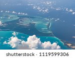 Beautiful aerial view of the Bahamas islands - Spanish Wells - turquoise seas and interesting clouds.