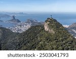 Beautiful aerial view to Christ the Redeemer on top of Corcovado Mountain in Rio de Janeiro, Brazil