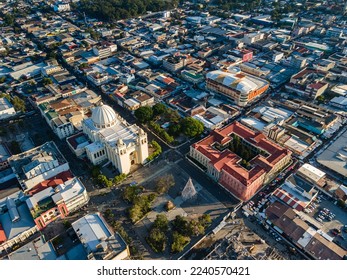 Beautiful aerial view of the City of San Salvador, capital of El Salvador - Its cathedrals and buildings - Shutterstock ID 2240570421