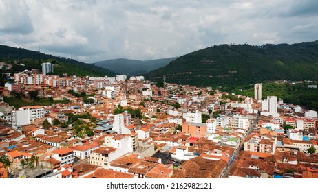 Beautiful Aerial View Of A Colombian City In The Department Of Santander.