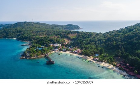 Beautiful aerial view of Coral Bay in Pulau Perhentian Kecil. Vacation destination in summer in Asia