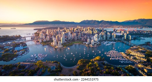 Beautiful aerial view of downtown Vancouver skyline, British Columbia, Canada at sunset - Shutterstock ID 2244151975