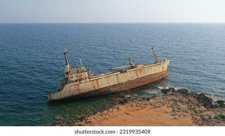 Beautiful aerial view of EDRO III Shipwreck in Paphos Cyprus - Powered by Shutterstock