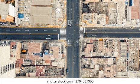 Beautiful Aerial View With Empty Streets Of The City Of Lima Peru, Without Cars And Without People. Coronavirus Outbreak In South America.
