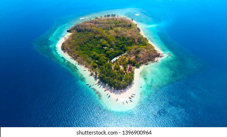 Beautiful Aerial View Of Gili Nanggu Island With White Sand And Turquoise Water In Lombok Near Bali, Indonesia