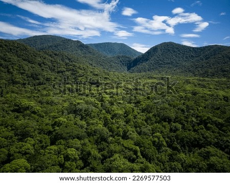 Beautiful aerial view to green rainforest mountains in Guaraqueçaba area, Paraná, Brazil