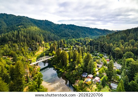 Beautiful aerial view of Hacienda, California in the redwoods of Sonoma County.