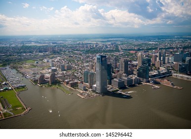 Beautiful Aerial View Of Jersey City, NJ On A Summer Afternoon.