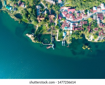 The Beautiful Aerial View Of Lake Toba. A Very Famous Tourism Spot, Lake Toba Was Formed By Super Volcano Eruption Thousands Of Years Ago.