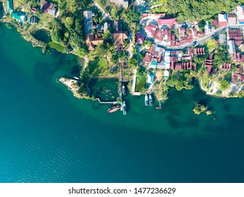 The Beautiful Aerial View Of Lake Toba. A Very Famous Tourism Spot, Lake Toba Was Formed By Super Volcano Eruption Thousands Of Years Ago.