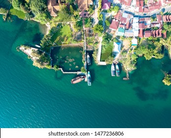 The Beautiful Aerial View Of Lake Toba. A Very Famous Tourism Spot, Lake Toba Was Formed By Super Volcano Eruption Thousands Of Years Ago.