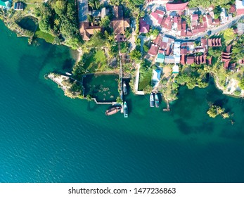 The Beautiful Aerial View Of Lake Toba. A Very Famous Tourism Spot, Lake Toba Was Formed By Super Volcano Eruption Thousands Of Years Ago.