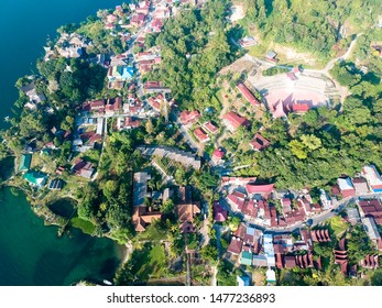 The Beautiful Aerial View Of Lake Toba. A Very Famous Tourism Spot, Lake Toba Was Formed By Super Volcano Eruption Thousands Of Years Ago.