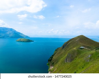 The Beautiful Aerial View Of Lake Toba. A Very Famous Tourism Spot, Lake Toba Was Formed By Super Volcano Eruption Thousands Of Years Ago.