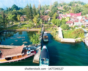 The Beautiful Aerial View Of Lake Toba. A Very Famous Tourism Spot, Lake Toba Was Formed By Super Volcano Eruption Thousands Of Years Ago.