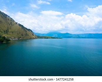 The Beautiful Aerial View Of Lake Toba. A Very Famous Tourism Spot, Lake Toba Was Formed By Super Volcano Eruption Thousands Of Years Ago.